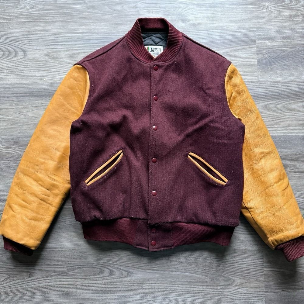 VTG MECA Sportswear College Varsity Lettermans Jacket Maroon Gold Wool Leather M